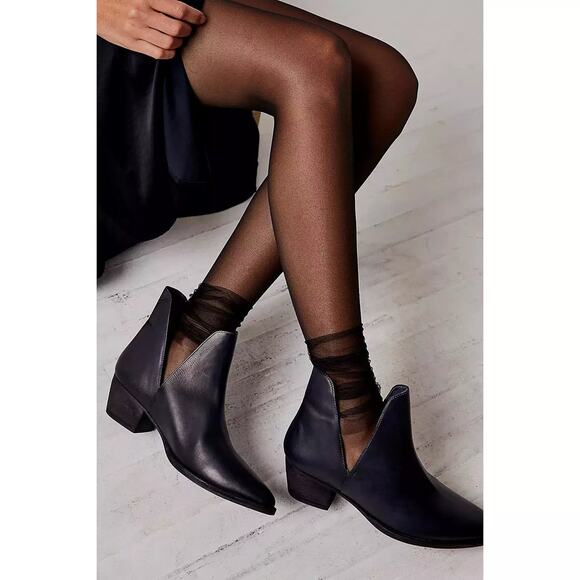 Free People Shoes - Free People Charm Double V Ankle Black Leather Boots Size 38 EU